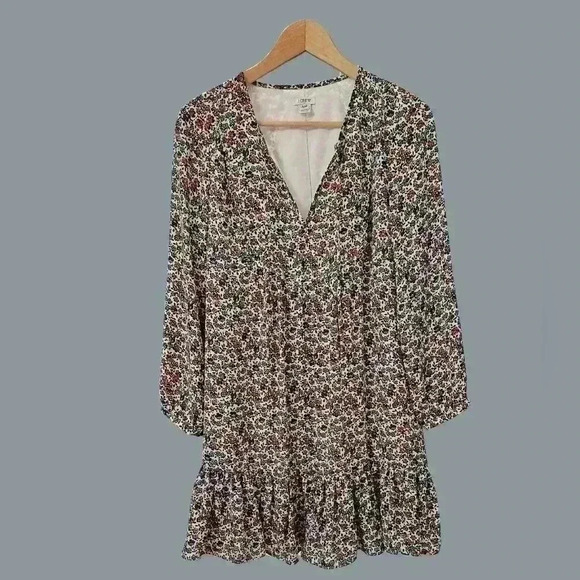 J.Crew Long Sleeve Floral Drop Waist Dress with Ruffle & Front Tie Size Small - Picture 6 of 10